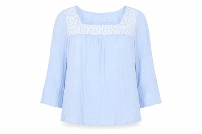 New Directions Womens Blue Cotton Basic T-Shirt Size L Square Neck
