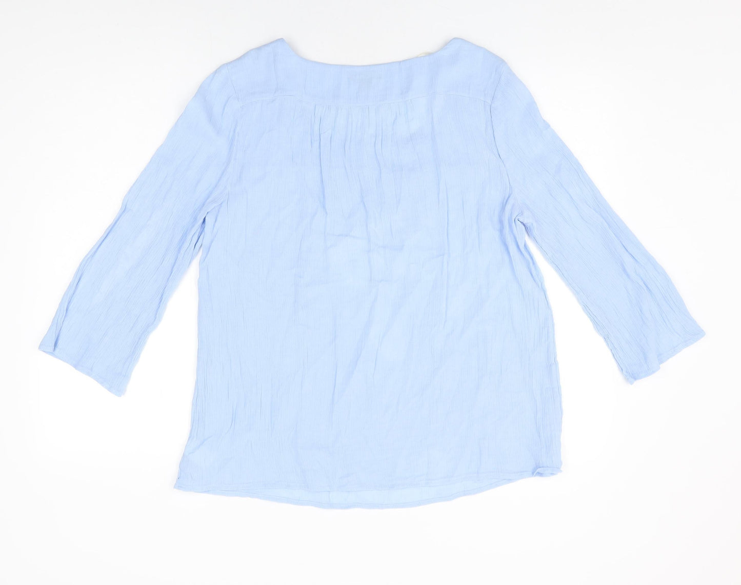 New Directions Womens Blue Cotton Basic T-Shirt Size L Square Neck