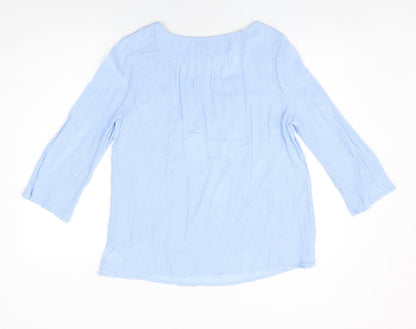 New Directions Womens Blue Cotton Basic T-Shirt Size L Square Neck