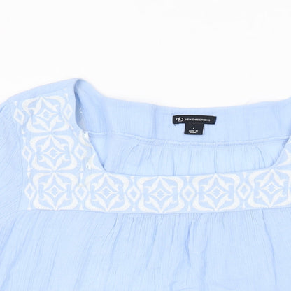 New Directions Womens Blue Cotton Basic T-Shirt Size L Square Neck