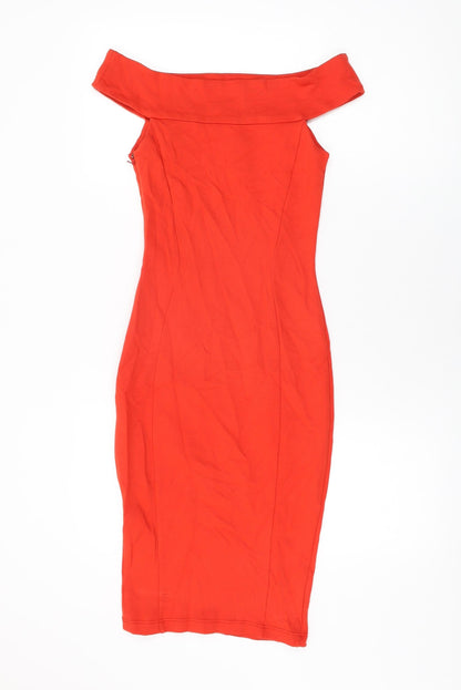 ASOS Womens Red Viscose Bodycon Size 8 Off the Shoulder Zip