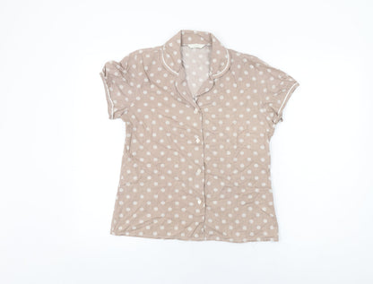 Marks and Spencer Womens Brown Polka Dot Cotton Top Pyjama Top Size 8 Button