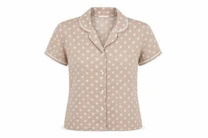 Marks & Spencer Womens Brown Polka Dot Cotton Top Pyjama Top Size 8 Button
