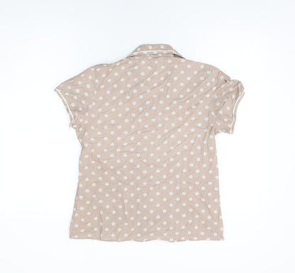 Marks and Spencer Womens Brown Polka Dot Cotton Top Pyjama Top Size 8 Button