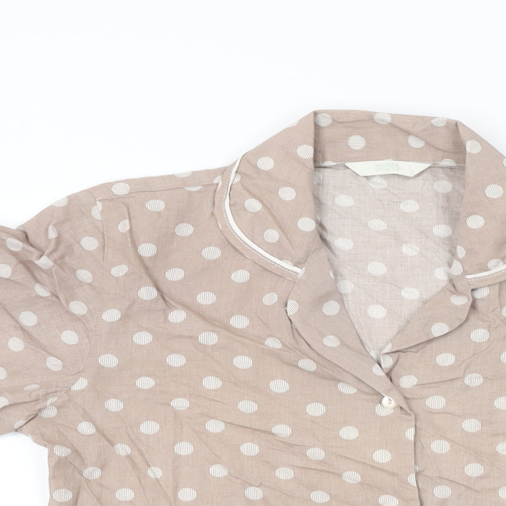 Marks and Spencer Womens Brown Polka Dot Cotton Top Pyjama Top Size 8 Button