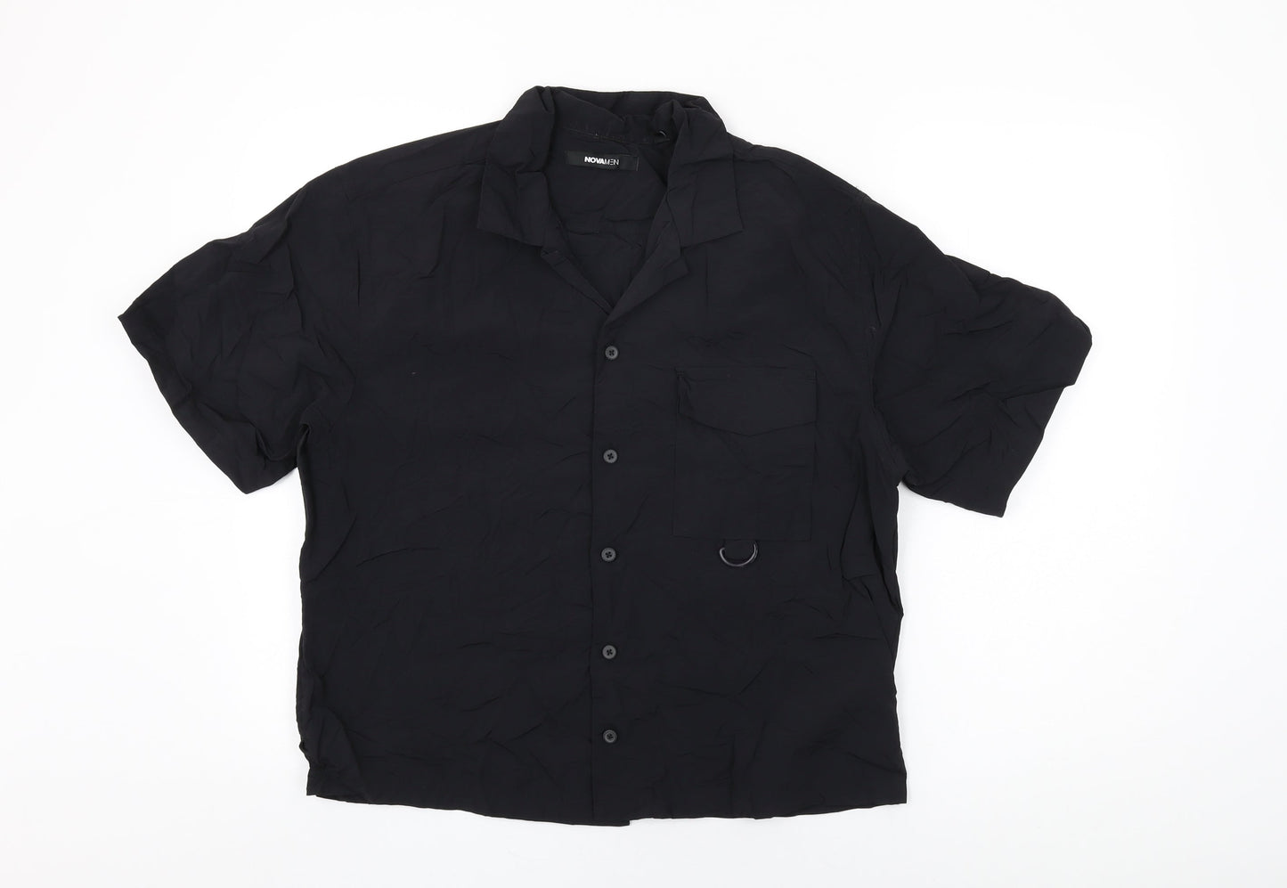 Novamen Mens Black Nylon Button-Up Size M Collared Button