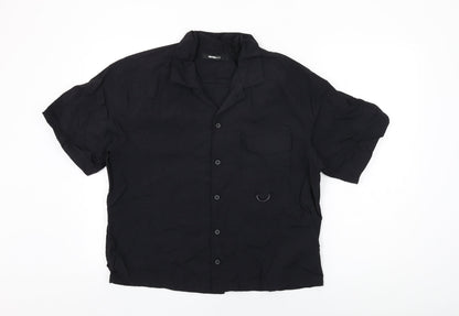 Novamen Mens Black Nylon Button-Up Size M Collared Button