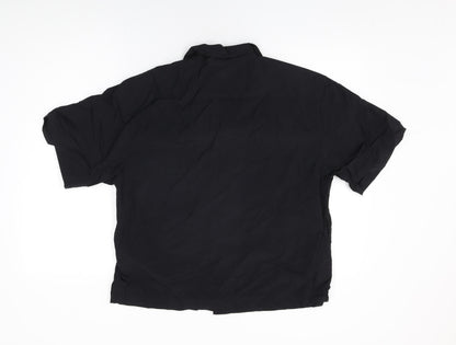 Novamen Mens Black Nylon Button-Up Size M Collared Button