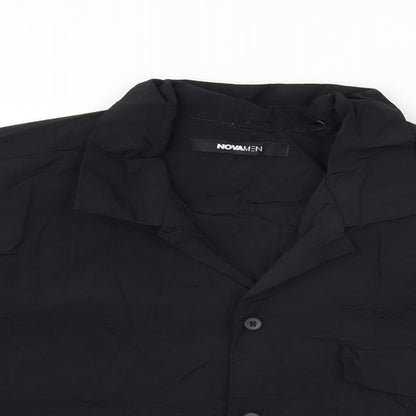 Novamen Mens Black Nylon Button-Up Size M Collared Button
