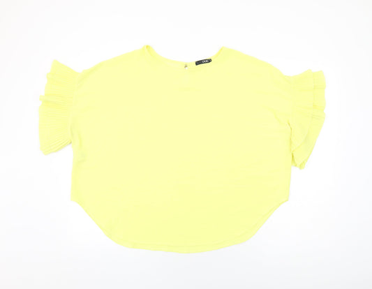 Quiz Womens Yellow Polyester Basic Blouse Size M Round Neck