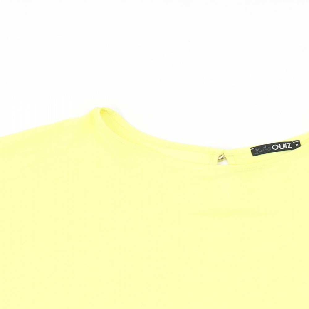 Quiz Womens Yellow Polyester Basic Blouse Size M Round Neck
