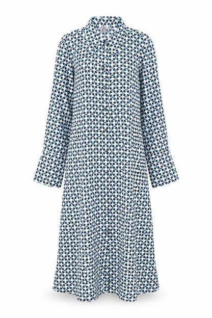 H&M Womens Blue Geometric Polyester Shirt Dress Size S Collared Button