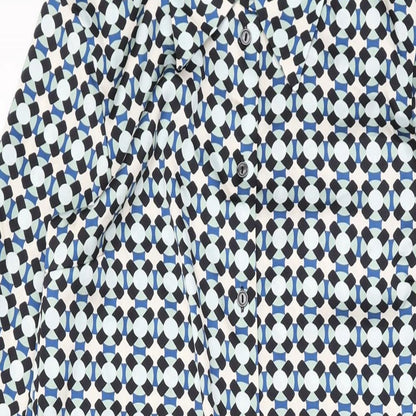 H&M Womens Blue Geometric Polyester Shirt Dress Size S Collared Button