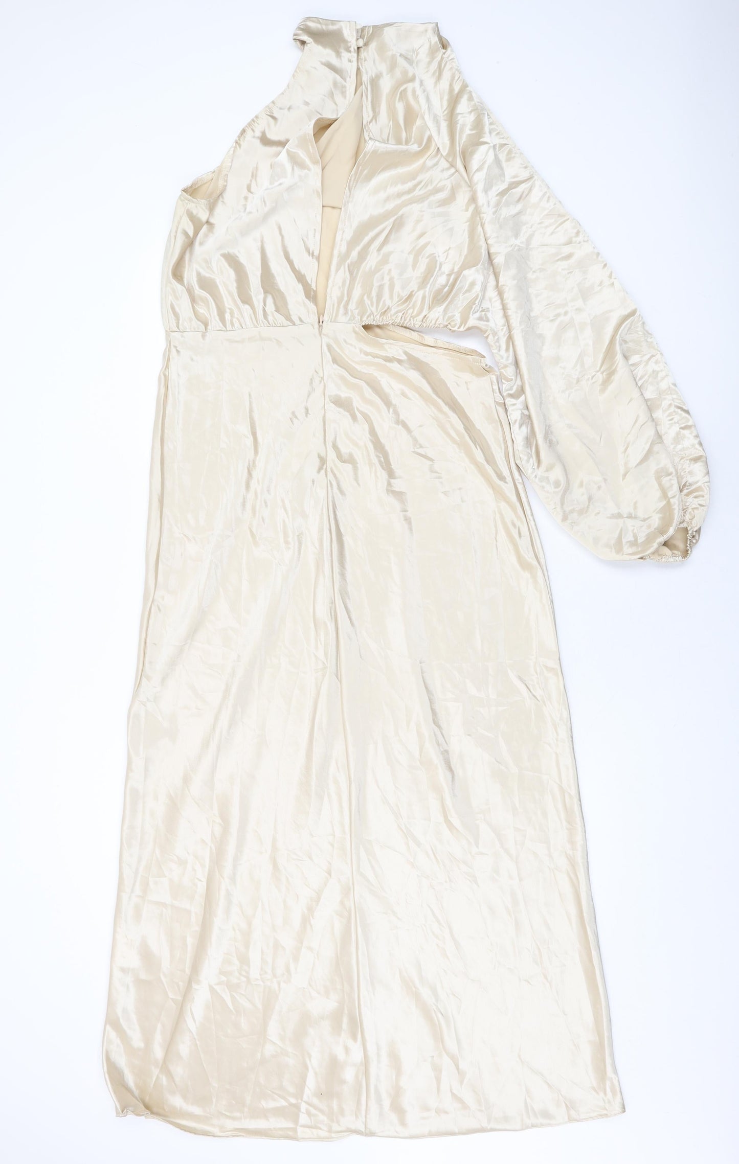 In the Style Womens Beige Polyester Maxi Size 14 One Shoulder Zip