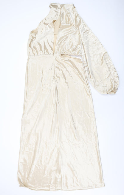 In the Style Womens Beige Polyester Maxi Size 14 One Shoulder Zip