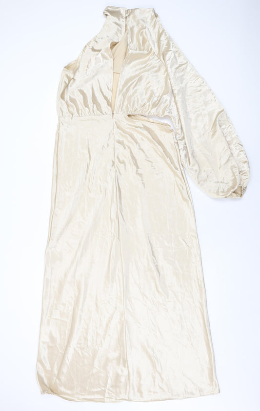 In the Style Womens Beige Polyester Maxi Size 14 One Shoulder Zip