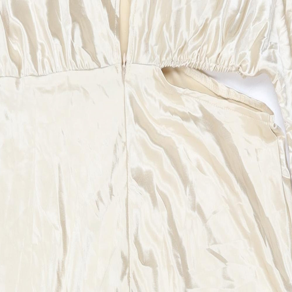 In the Style Womens Beige Polyester Maxi Size 14 One Shoulder Zip