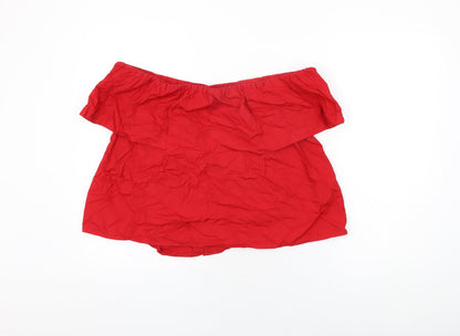 Womens UK Size 10 Topshop Red Basic T-Shirt