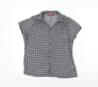 Womens UK Size 10 Petite Black Basic Button-Up