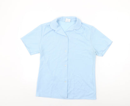 Trevira Womens Blue Polyester Basic Button-Up Size 16 Collared