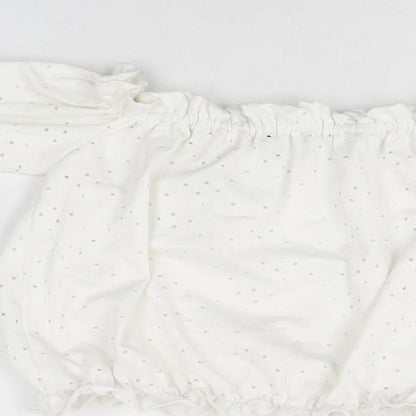 M&Co Girls White Geometric Polyester Basic T-Shirt Size 12 Years Off the Shoulder Pullover