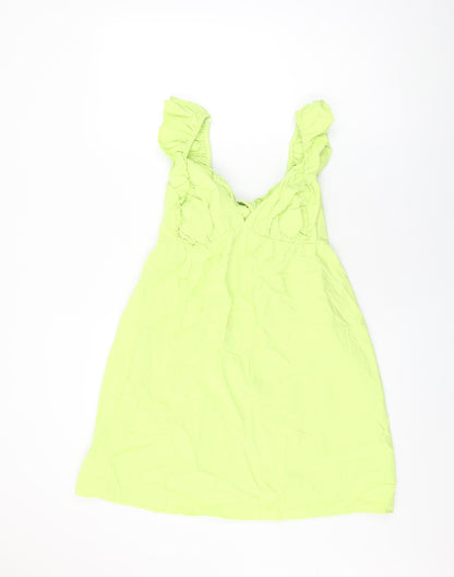 Miss Selfridge Womens Green Cotton Shift Size 10 V-Neck Tie