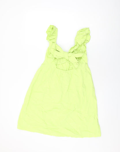 Miss Selfridge Womens Green Cotton Shift Size 10 V-Neck Tie