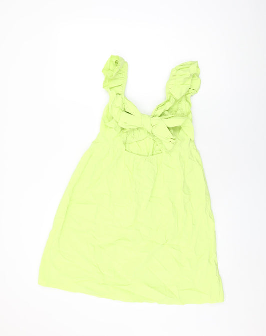 Miss Selfridge Womens Green Cotton Shift Size 10 V-Neck Tie