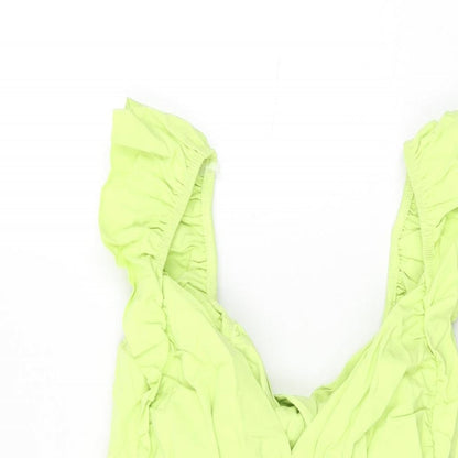 Miss Selfridge Womens Green Cotton Shift Size 10 V-Neck Tie