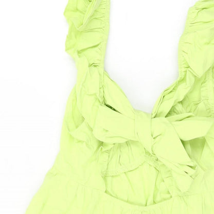 Miss Selfridge Womens Green Cotton Shift Size 10 V-Neck Tie