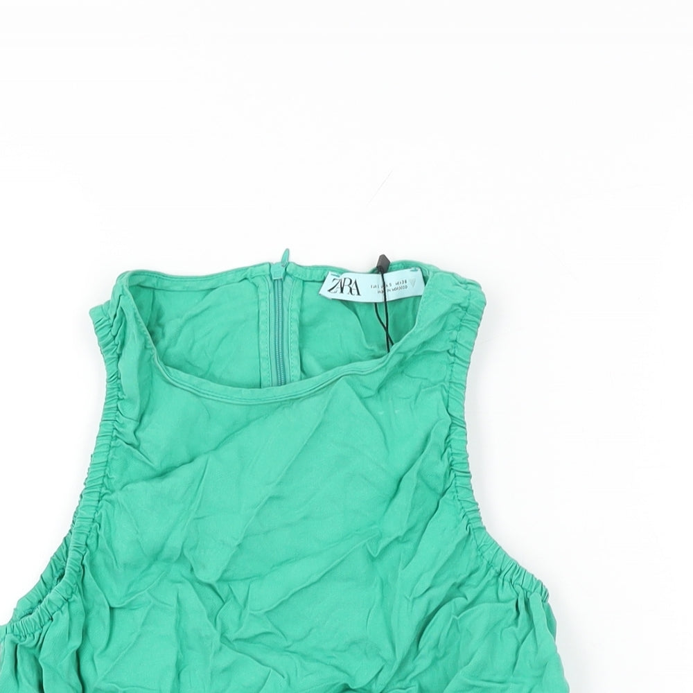 Womens UK Size S Zara Green Cropped T-Shirt