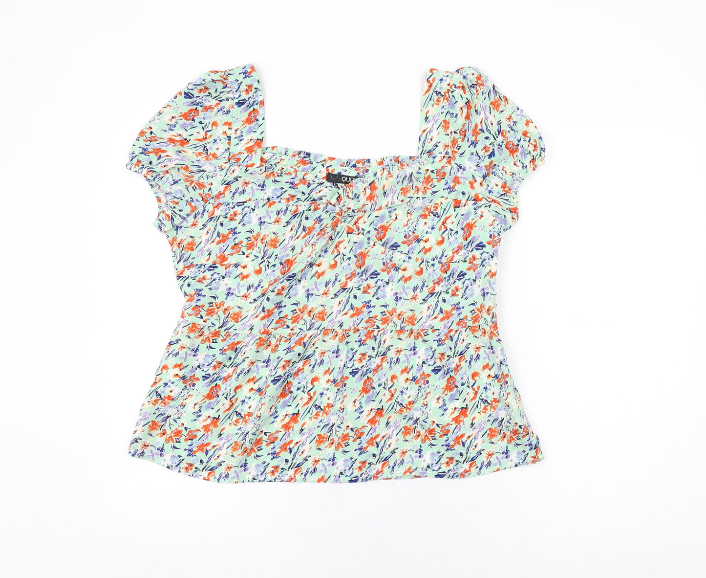 Quiz Womens Green Floral Polyester Basic T-Shirt Size 14 Sweetheart