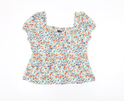 Quiz Womens Green Floral Polyester Basic T-Shirt Size 14 Sweetheart