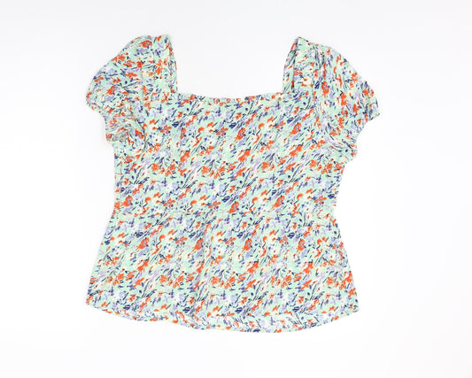 Quiz Womens Green Floral Polyester Basic T-Shirt Size 14 Sweetheart