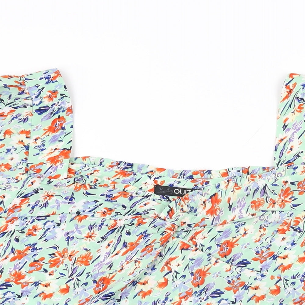 Quiz Womens Green Floral Polyester Basic T-Shirt Size 14 Sweetheart