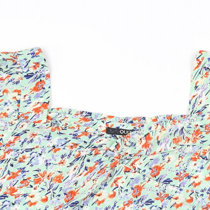 Quiz Womens Green Floral Polyester Basic T-Shirt Size 14 Sweetheart