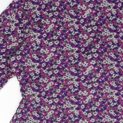 EAST Womens Purple Floral Viscose Basic T-Shirt Size 12 V-Neck
