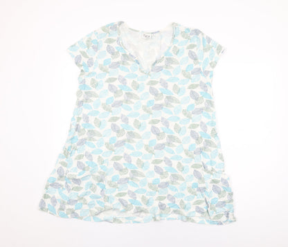 Tara Womens White Geometric Cotton Basic T-Shirt Size 16 V-Neck - Leaf Print