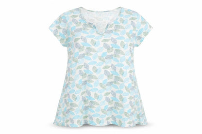 Tara Womens White Geometric Cotton Basic T-Shirt Size 16 V-Neck - Leaf Print