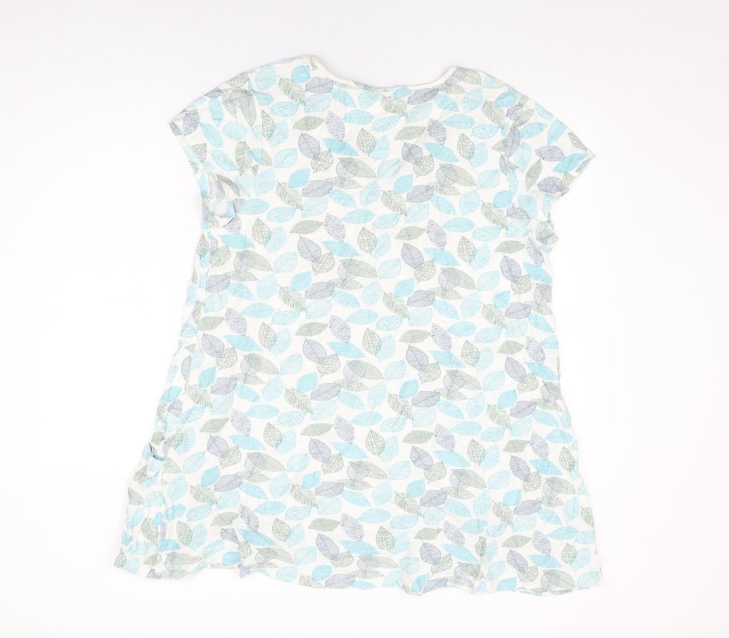 Tara Womens White Geometric Cotton Basic T-Shirt Size 16 V-Neck - Leaf Print