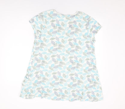 Tara Womens White Geometric Cotton Basic T-Shirt Size 16 V-Neck - Leaf Print