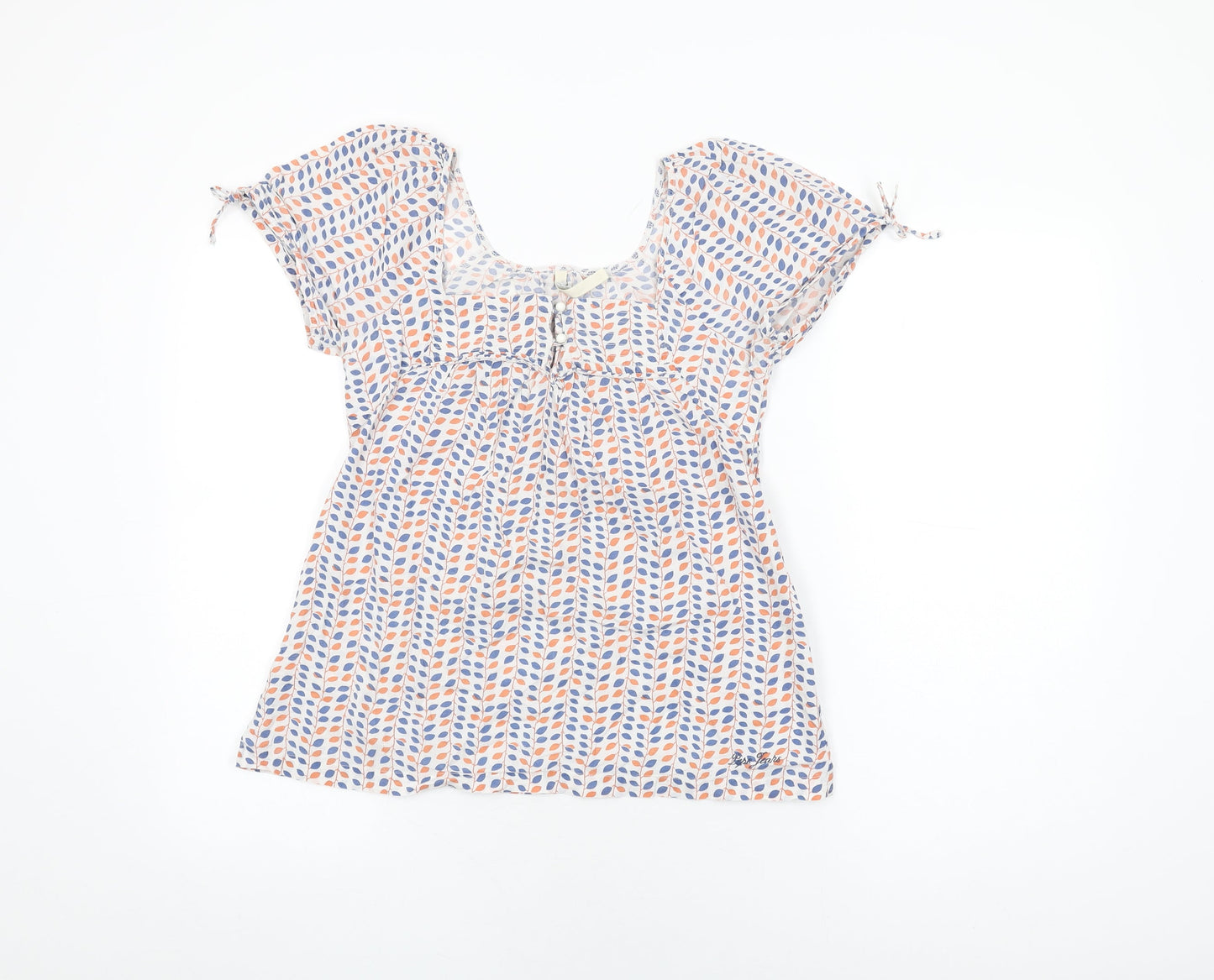 Pepe Jeans Womens White Geometric Cotton Basic T-Shirt Size XS Square Neck