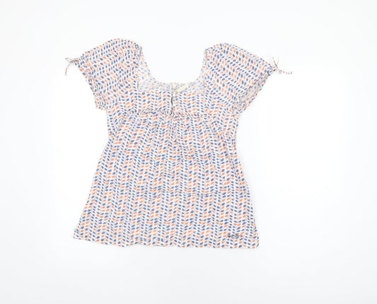 Pepe Jeans Womens White Geometric Cotton Basic T-Shirt Size XS Square Neck