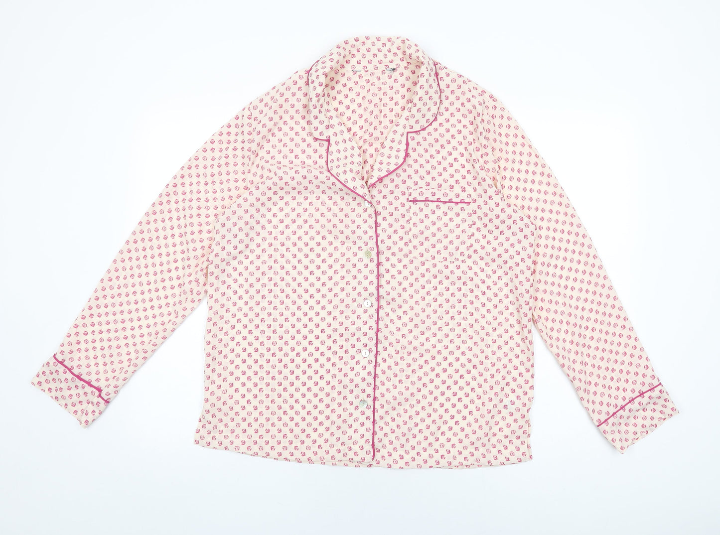 Marks and Spencer Womens Pink Floral Polyester Top Pyjama Top Size 14 Button