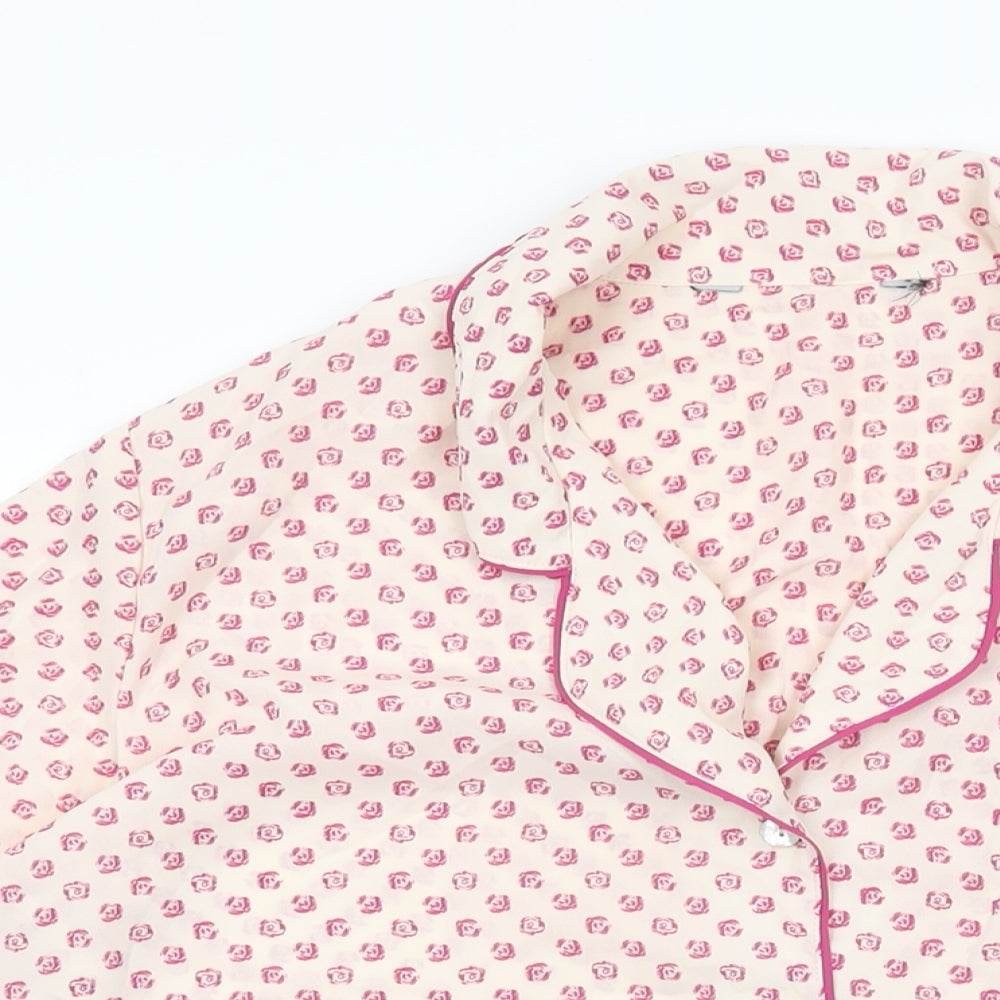 Marks and Spencer Womens Pink Floral Polyester Top Pyjama Top Size 14 Button