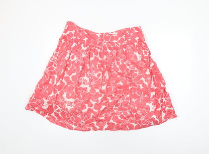 Marks and Spencer Womens Pink Floral Cotton Swing Skirt Size 16 Zip