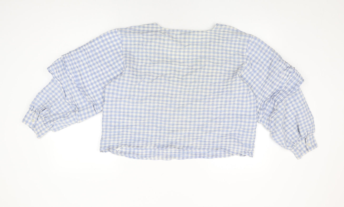 Topshop Womens Blue Geometric Cotton Basic T-Shirt Size 16 V-Neck - Gingham