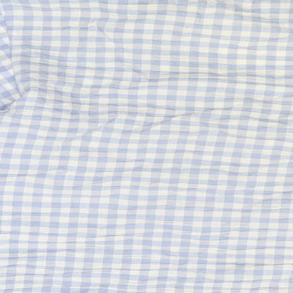 Topshop Womens Blue Geometric Cotton Basic T-Shirt Size 16 V-Neck - Gingham