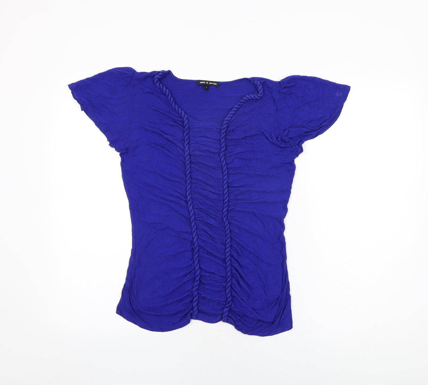 Womens UK Size L Cable & Gauge Blue Basic T-Shirt