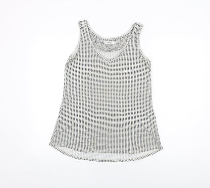 Myrine Womens White Geometric Viscose Basic Tank Size S V-Neck